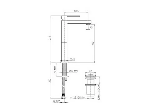 PAINI Mitigeur lavabo haut Dax Slim PVD Noir Brossé
