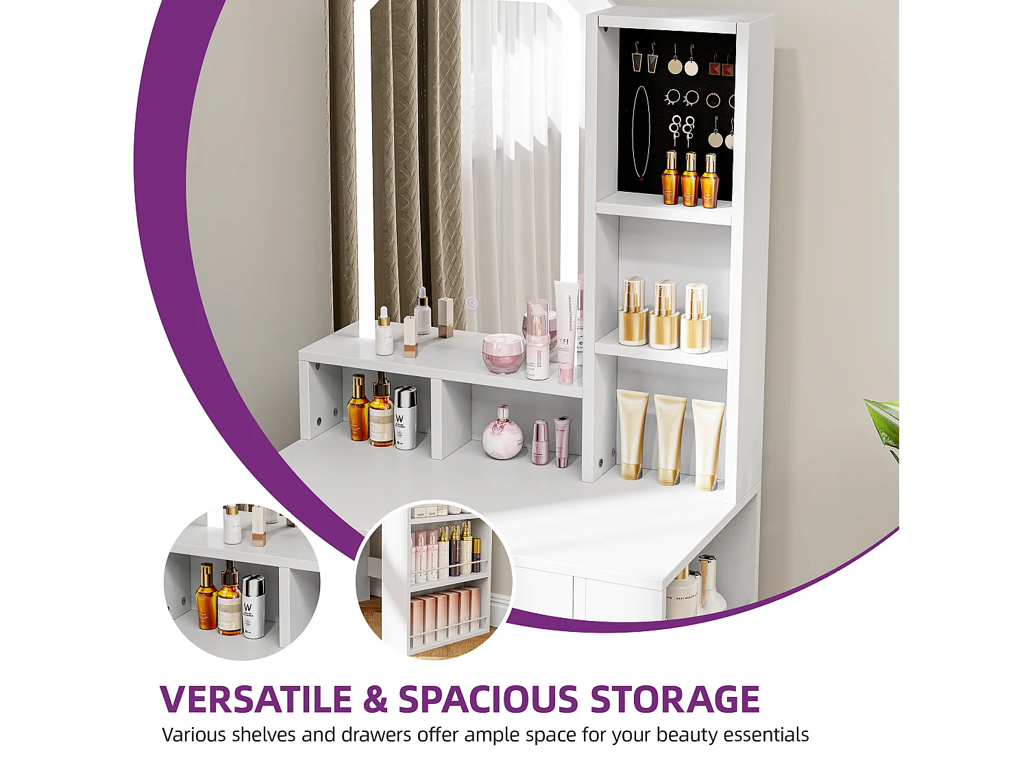 YITAHOME Coiffeuse avec Éclairage LED - 3 Couleurs avec Luminosité Réglable -Table de Maquillage avec Tiroirs - Blanc