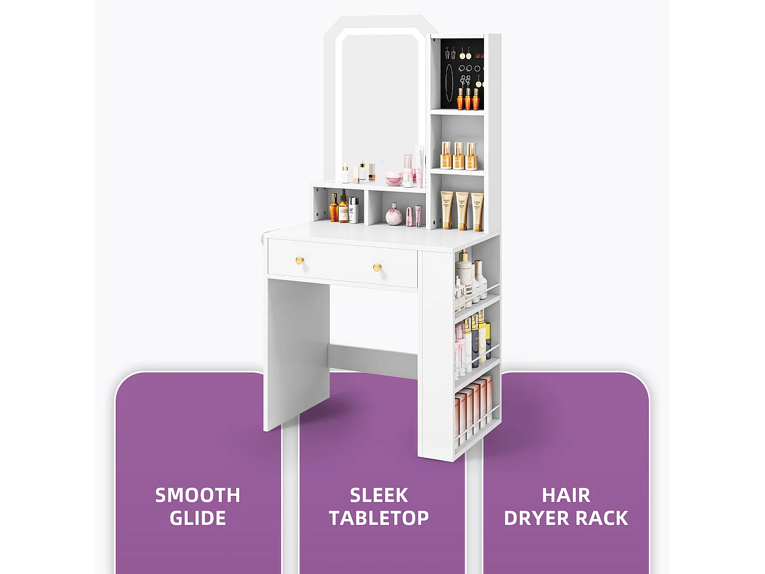 YITAHOME Coiffeuse avec Éclairage LED - 3 Couleurs avec Luminosité Réglable -Table de Maquillage avec Tiroirs - Blanc