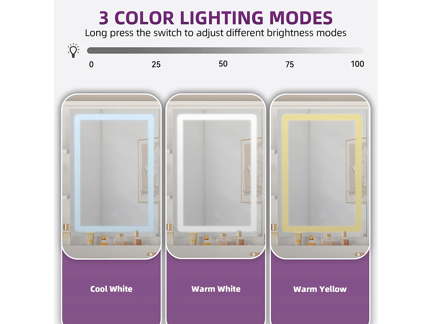 YITAHOME Coiffeuse avec Miroir LED Réglable et Prises de Courant - 2 Tiroirs et 6 Étagères Ouvertes - Blanc - 80 x 39.5 x 137cm