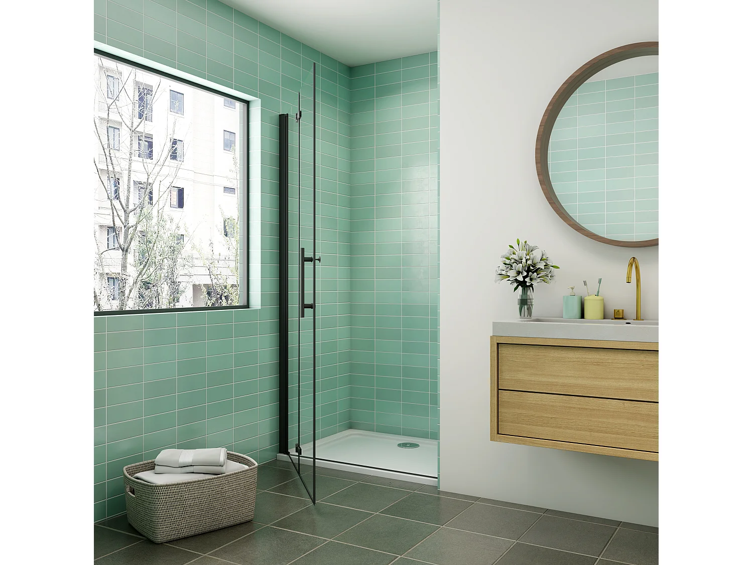 AICA Porte de douche pivotante et pliante 80x195cm,6mm verre anticalcaire avec structure en aluminium Noir Mat,design industriel élégant et pratique