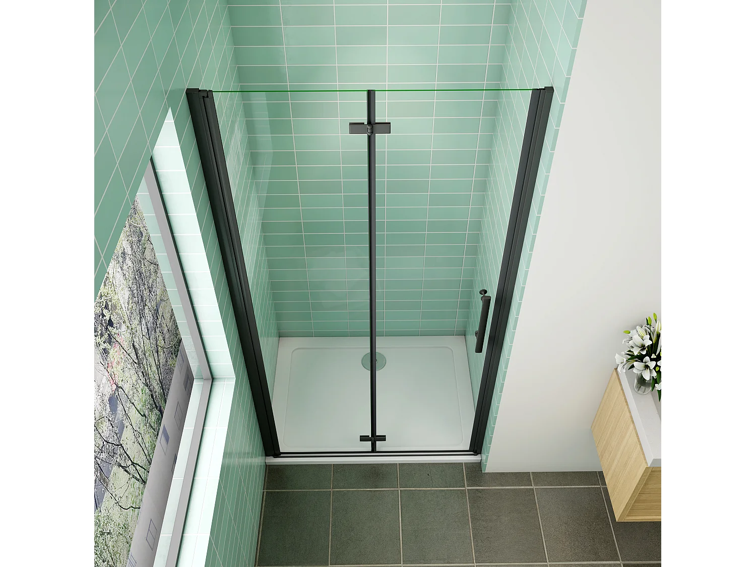 AICA Porte de douche pivotante et pliante 100x195cm,6mm verre anticalcaire avec structure en aluminium Noir,design industriel élégant et pratique