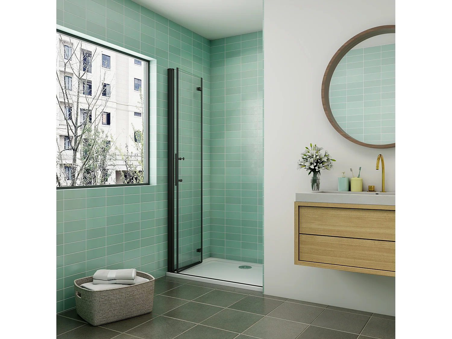 AICA Porte de douche pivotante et pliante 100x195cm,6mm verre anticalcaire avec structure en aluminium Noir,design industriel élégant et pratique