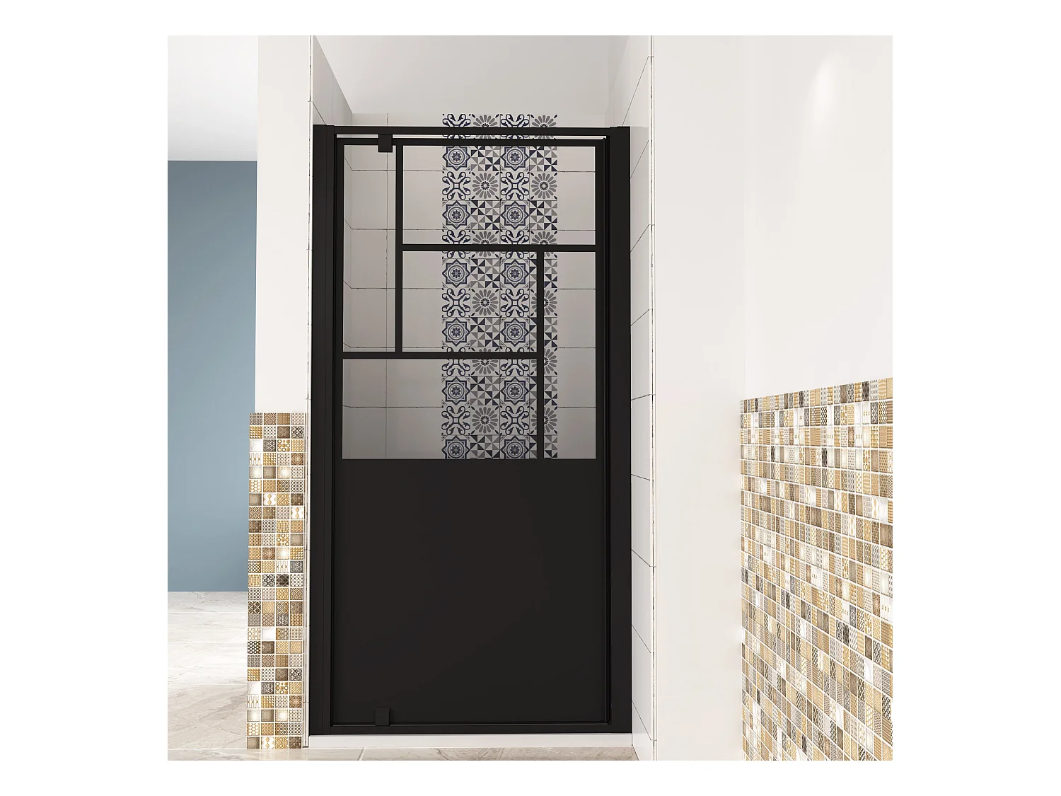 AICA porte de douche Noir 1200x200cm,5mm verre securit,Paroi de douche avec porte pivotante,Robustesse et Design Moderne