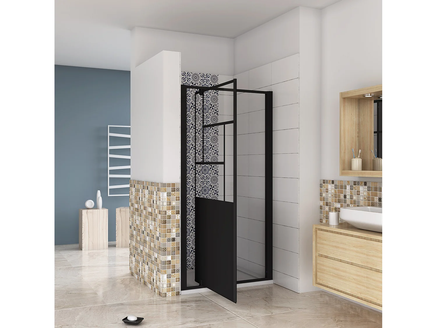 AICA porte de douche Noir 80x200cm,5mm verre securit,Paroi de douche avec porte pivotante,Robustesse et Design Moderne