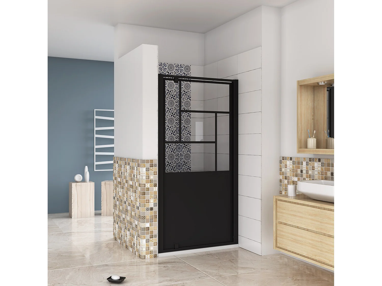 AICA porte de douche Noir 100x200cm,5mm verre securit,Paroi de douche avec porte pivotante,Robustesse et Design Moderne