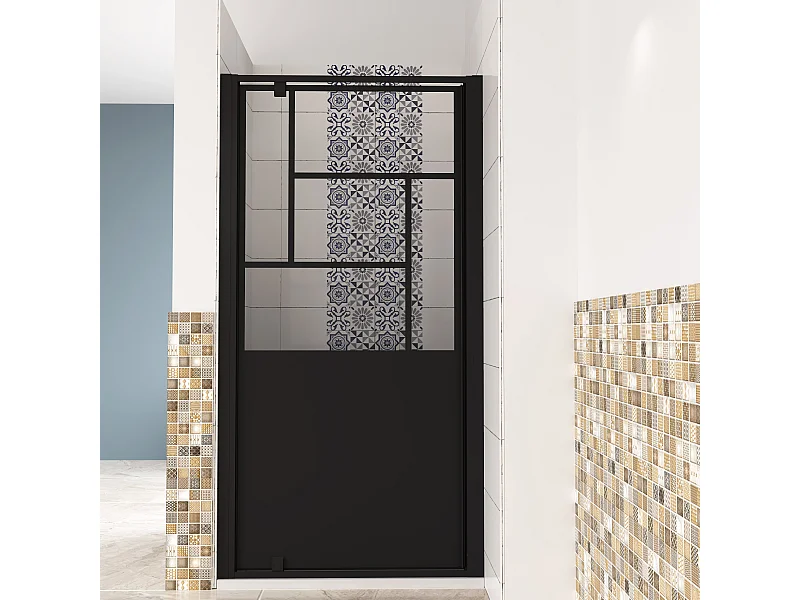 AICA porte de douche Noir 100x200cm,5mm verre securit,Paroi de douche avec porte pivotante,Robustesse et Design Moderne