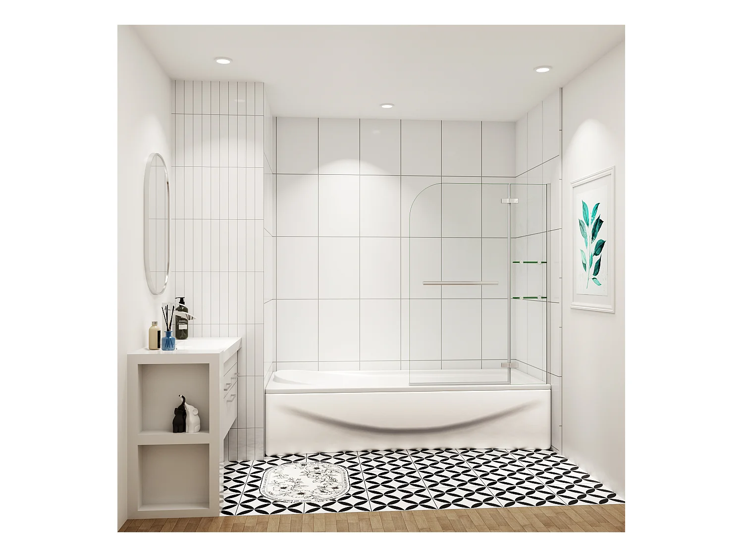 Aica pare baignoire 120x140cm paravent pivotant,5mm verre de sécurit,Paroi de douche pour baignoire,avec porte-serviette en inox et 2 étagères