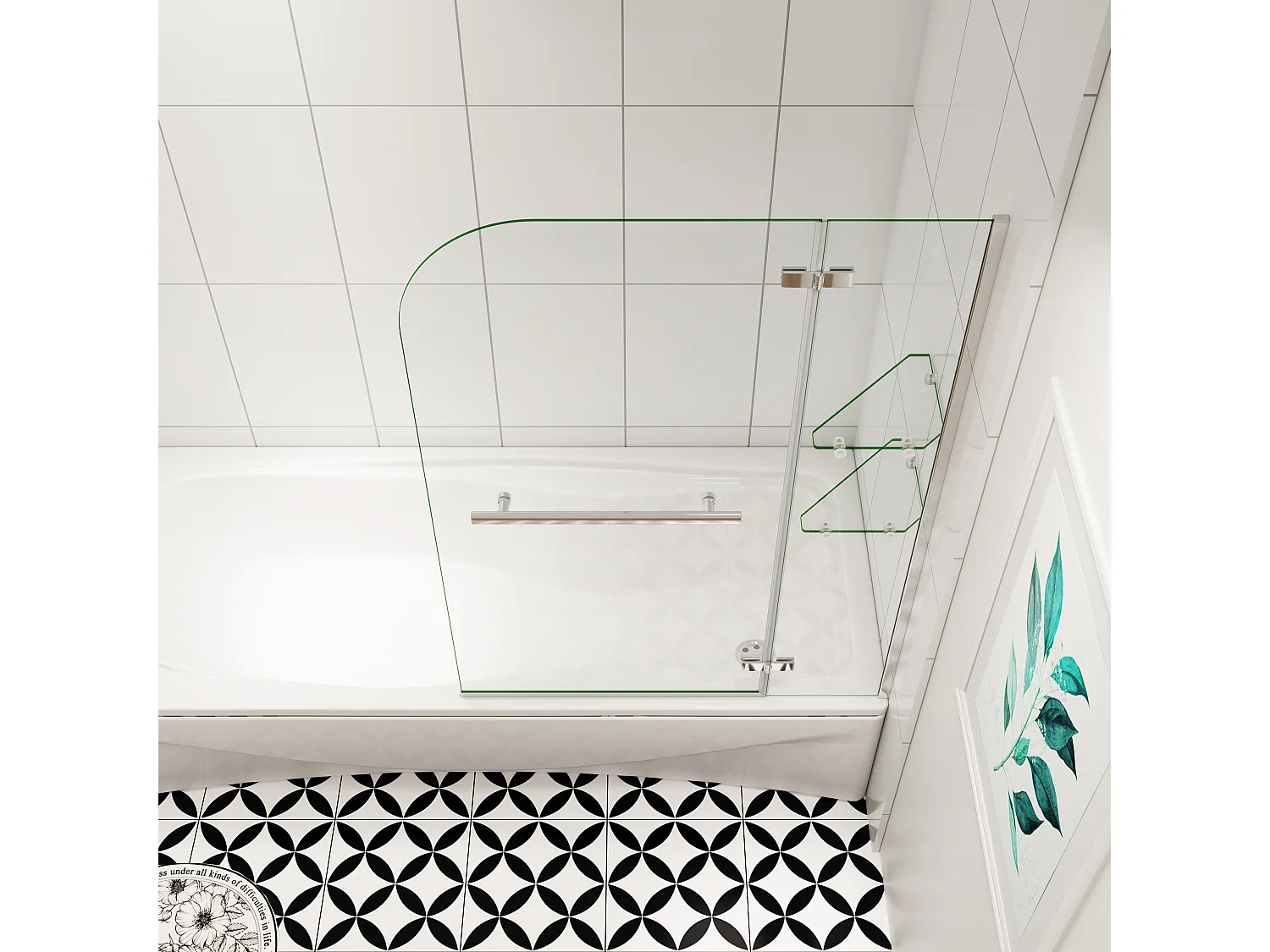 Aica pare baignoire 120x140cm paravent pivotant,5mm verre de sécurit,Paroi de douche pour baignoire,avec porte-serviette en inox et 2 étagères