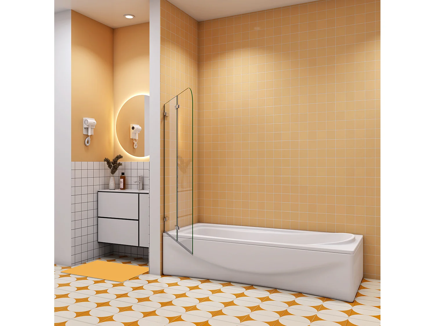 Aica pare baignoire 100x140cm,pivotant et repliable 180°,5mm verre de sécurit,Paroi de douche pliable pour baignoire,facile à nettoyer