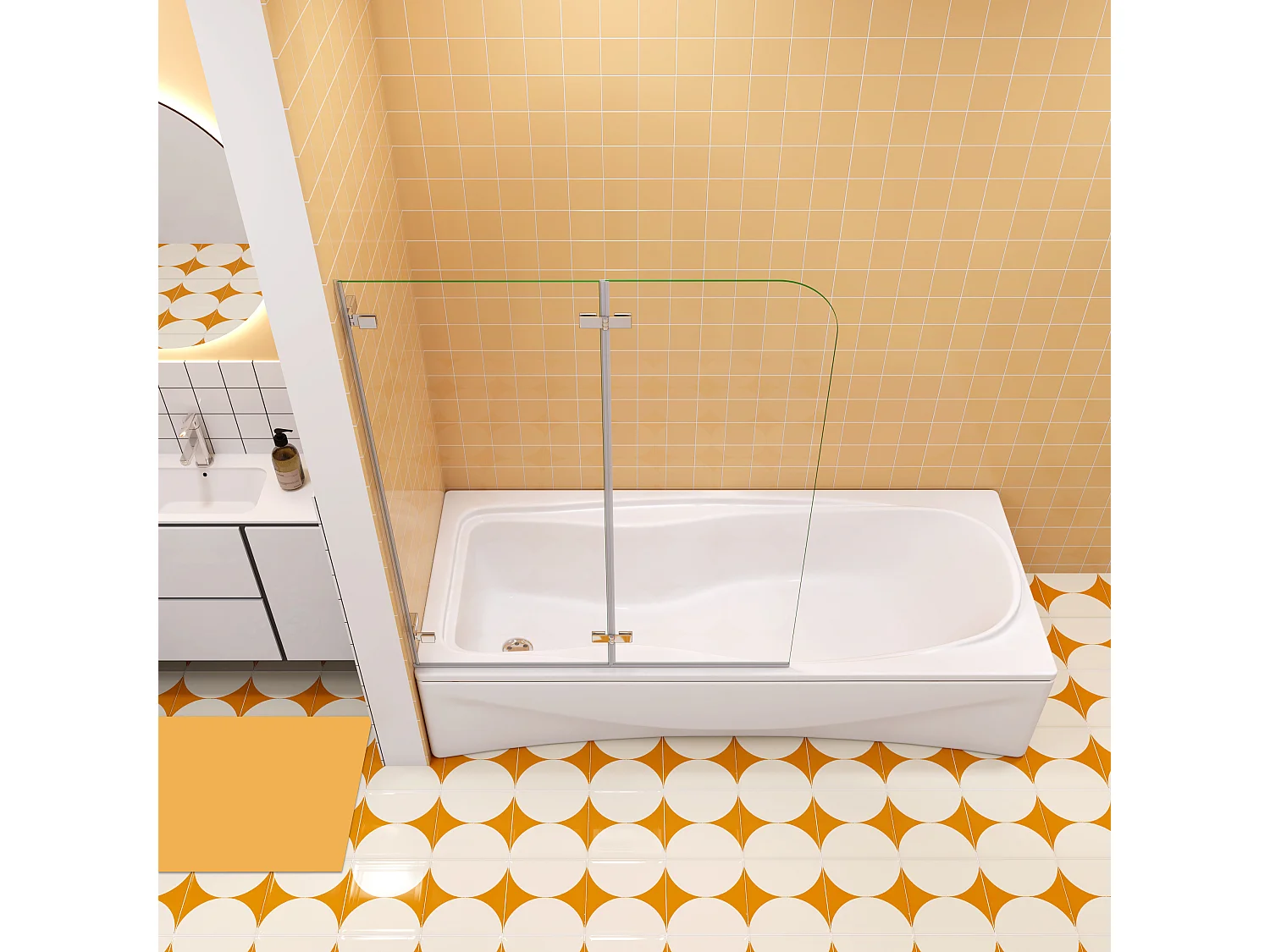 Aica pare baignoire 100x140cm,pivotant et repliable 180°,5mm verre de sécurit,Paroi de douche pliable pour baignoire,facile à nettoyer