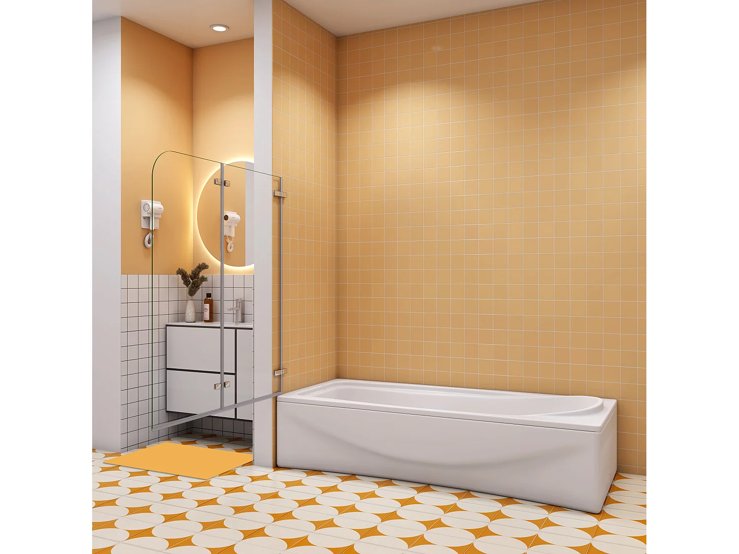 Aica pare baignoire 110x140cm,pivotant et repliable 180°,5mm verre de sécurit,Paroi de douche pliable pour baignoire,facile à nettoyer