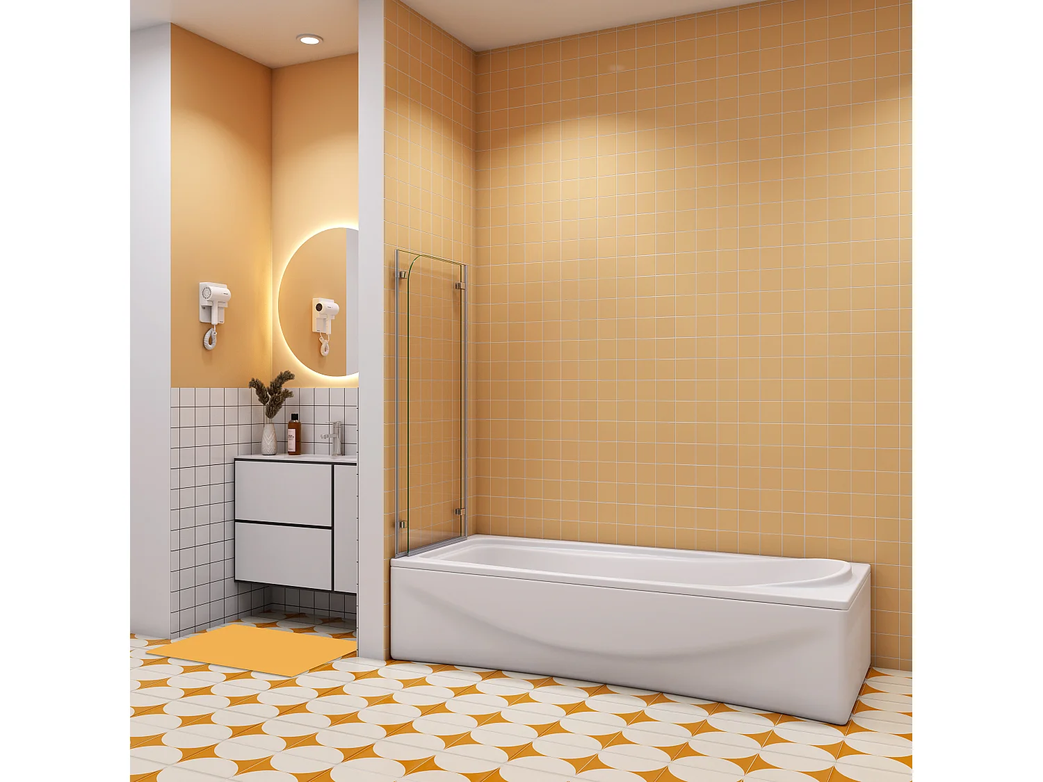 Aica pare baignoire 110x140cm,pivotant et repliable 180°,5mm verre de sécurit,Paroi de douche pliable pour baignoire,facile à nettoyer