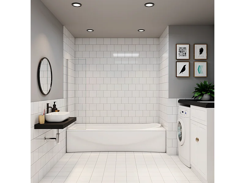 AICA pare baignoire chromé 40x130cm,paroi fixée,5mm verre anticalcaire,Paroi de douche pour baignoire,style industriel et Installation réversible