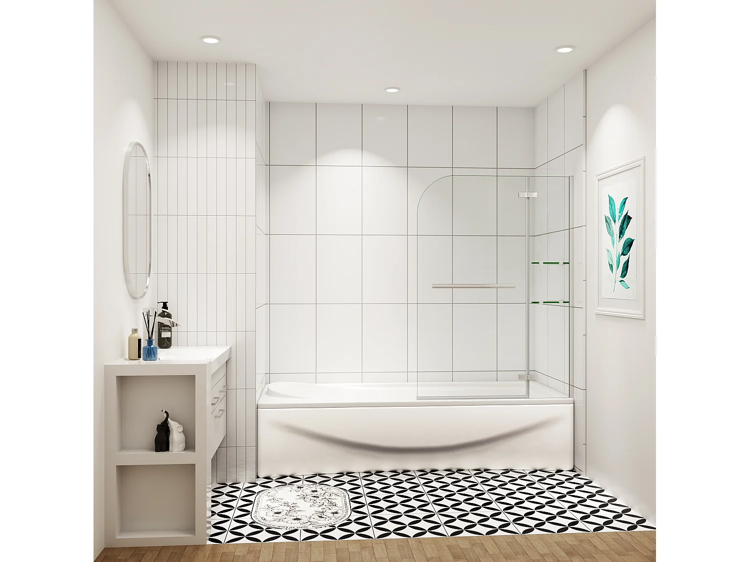 Aica pare baignoire 100x140cm paravent pivotant,5mm verre de sécurit,Paroi de douche pour baignoire,avec porte-serviette en inox et 2 étagères