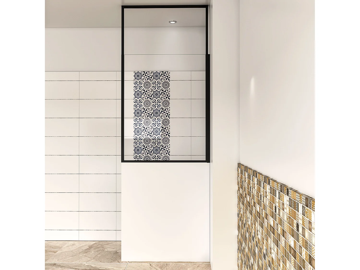 AICA Zwart wandscherm 100x110cm, 6mm antikalk glas, Zwart badscherm, industriële stijl en discrete industriële touch