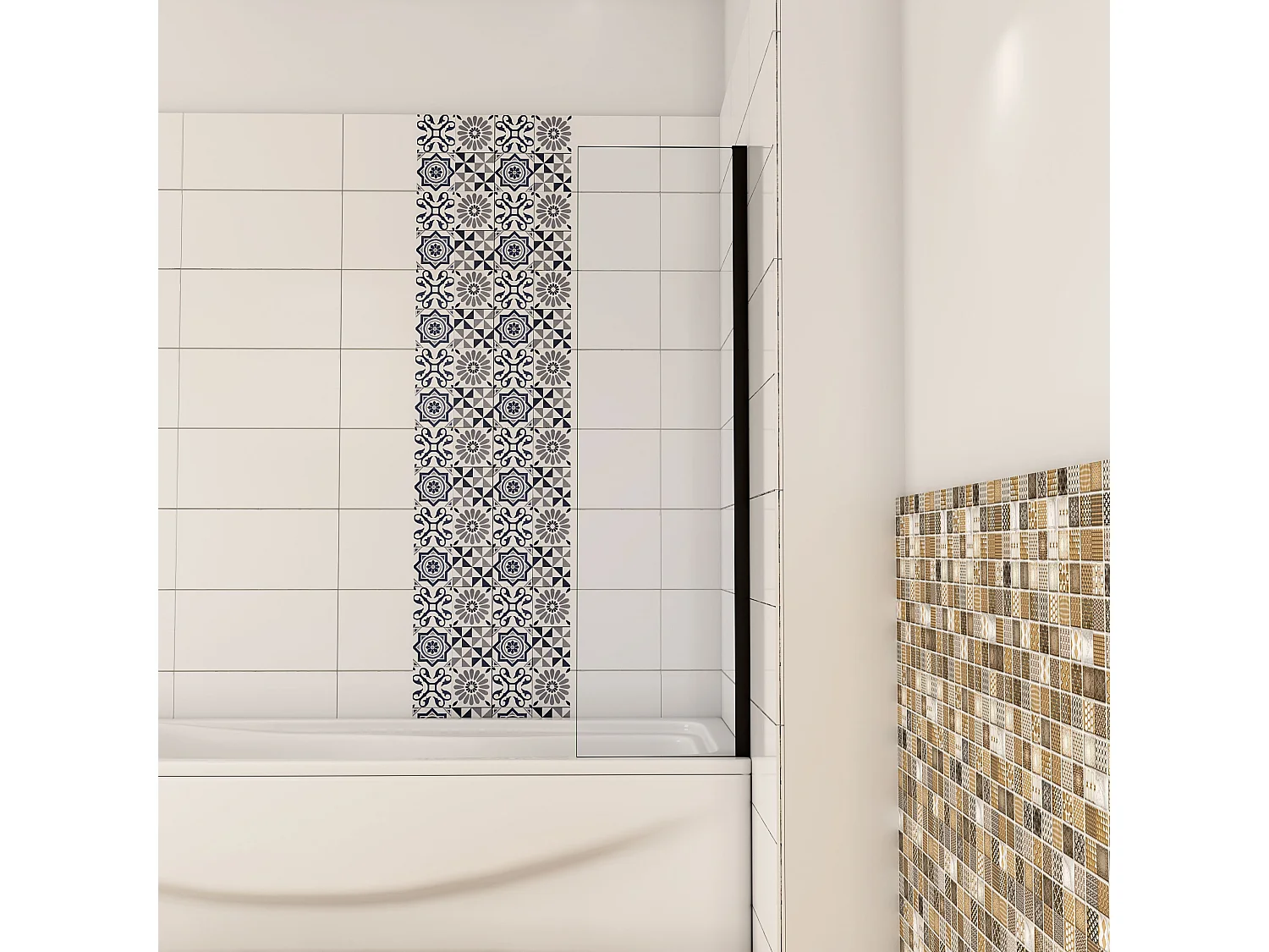 AICA Pare-baignoire fixé 40x130cm,paroi fixée,5mm verre anticalcaire,noir mat style industriel et simplicité