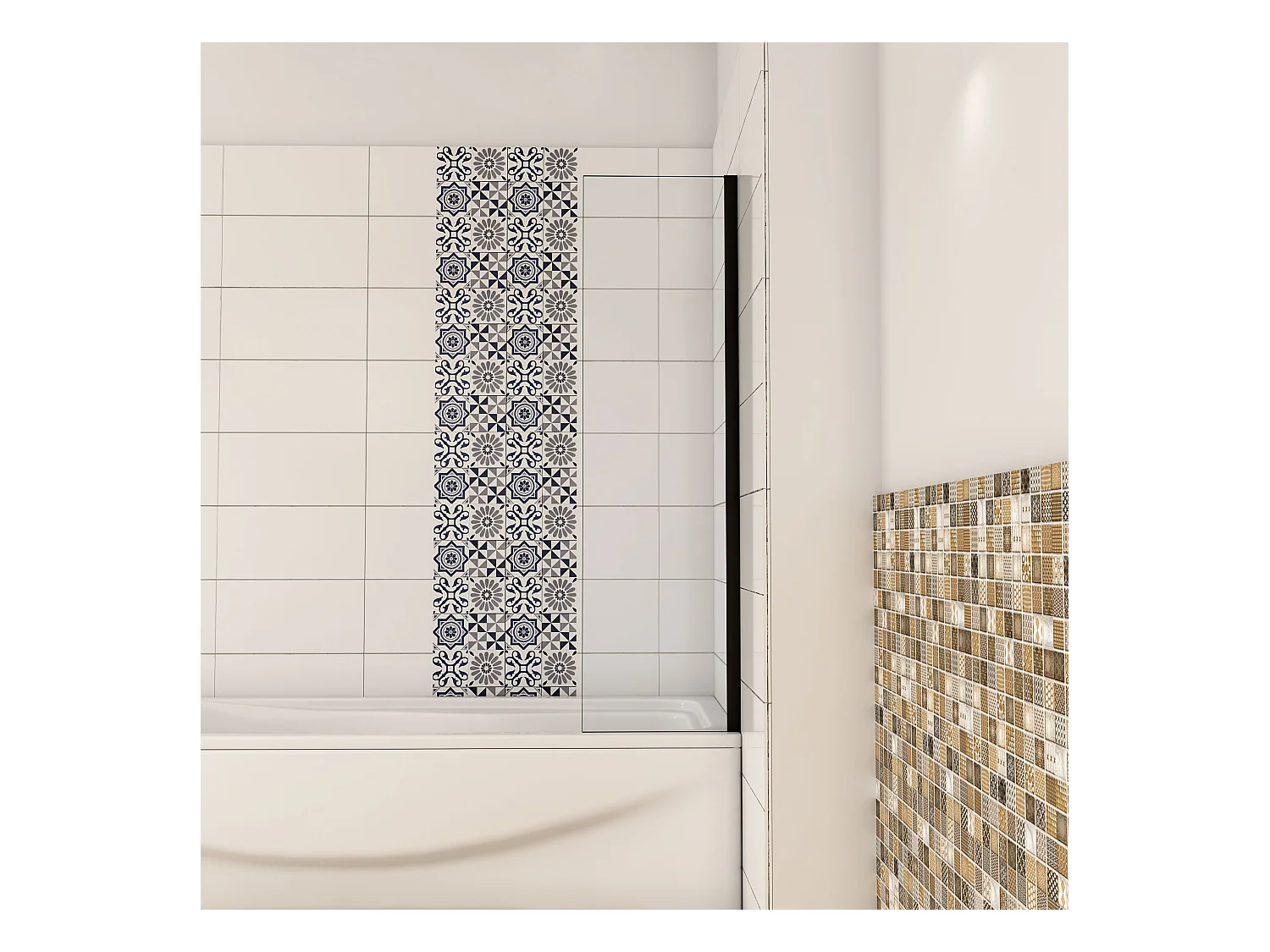AICA Pare-baignoire fixé 40x130cm,paroi fixée,5mm verre anticalcaire,noir mat style industriel et simplicité
