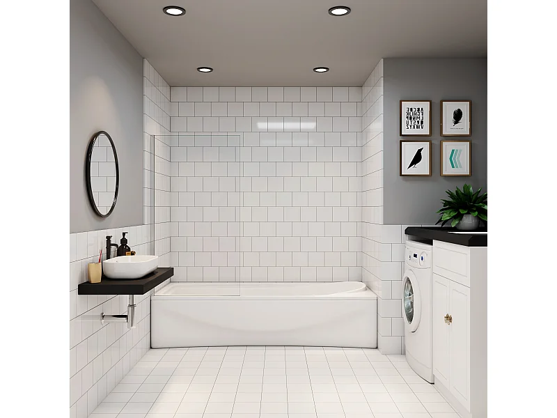 AICA pare baignoire chromé 70x130cm,paroi fixée,5mm verre anticalcaire,Paroi de douche pour baignoire,style industriel et Installation réversible