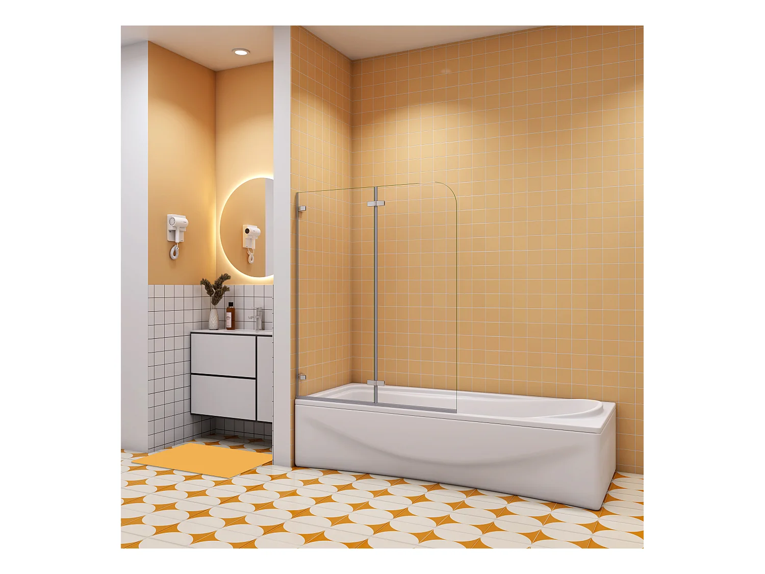 Aica pare baignoire 120x140cm,pivotant et repliable 180°,5mm verre de sécurit,Paroi de douche pliable pour baignoire,facile à nettoyer