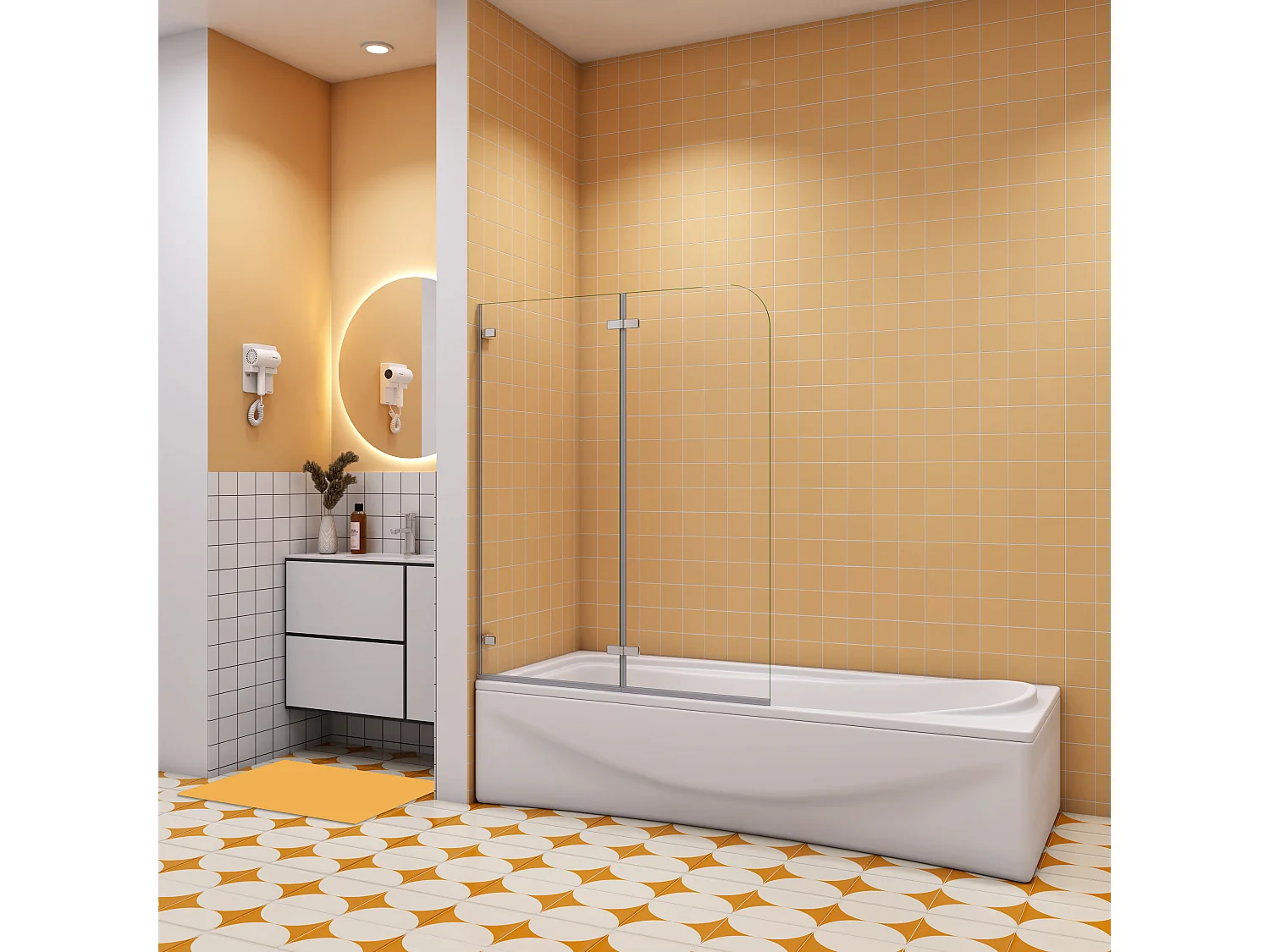 Aica pare baignoire 120x140cm,pivotant et repliable 180°,5mm verre de sécurit,Paroi de douche pliable pour baignoire,facile à nettoyer