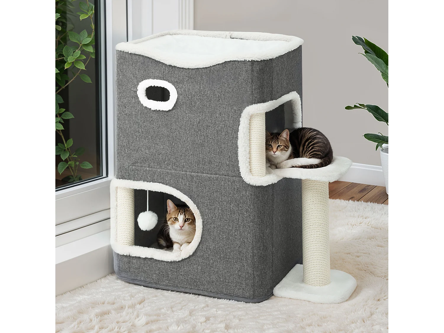 YITAHOME Maison pour Chat - Niche Chat Interieur - 58 * 35 * 63cm - Gris - Lit Chat - Cabane Chat - Arbre à Chat