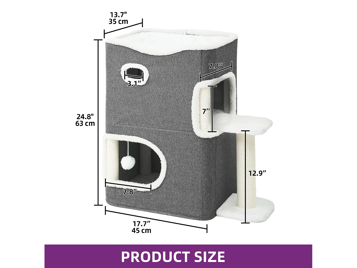 YITAHOME Maison pour Chat - Niche Chat Interieur - 58 * 35 * 63cm - Gris - Lit Chat - Cabane Chat - Arbre à Chat