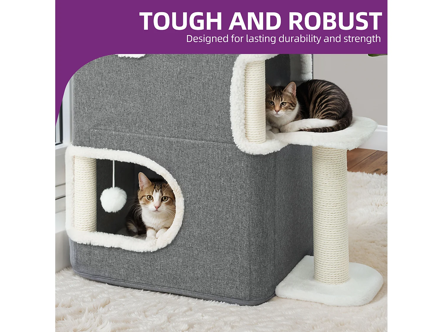 YITAHOME Maison pour Chat - Niche Chat Interieur - 58 * 35 * 63cm - Gris - Lit Chat - Cabane Chat - Arbre à Chat