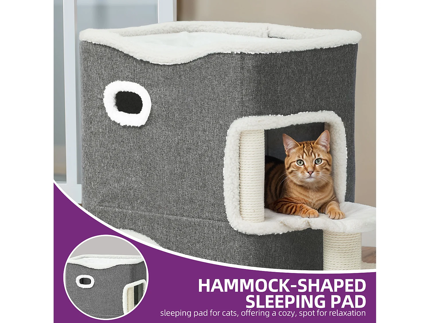 YITAHOME Maison pour Chat - Niche Chat Interieur - 58 * 35 * 63cm - Gris - Lit Chat - Cabane Chat - Arbre à Chat