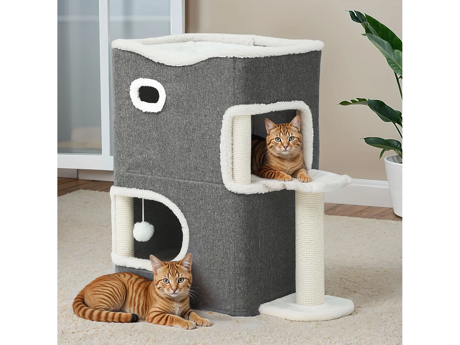 YITAHOME Maison pour Chat - Niche Chat Interieur - 58 * 35 * 63cm - Gris - Lit Chat - Cabane Chat - Arbre à Chat