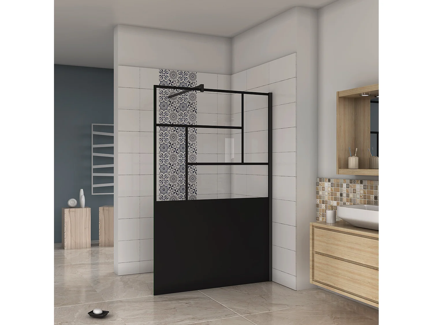 AICA paroi de douche 120x200cm,avec une barre de fixation carrée 140cm,8mm verre anticalcaire,Paroi douche italienne,Conception et intimité