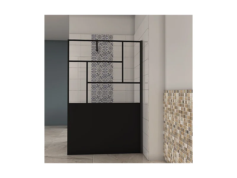 AICA paroi de douche 100x200cm,avec une barre de fixation 90cm,en 8mm verre anticalcaire,Paroi douche italienne,Conception et intimité