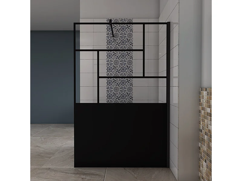 AICA paroi de douche 100x200cm,8mm verre anticalcaire,avec une barre de fixation carrée 90cm,Paroi douche italienne,Conception et intimité