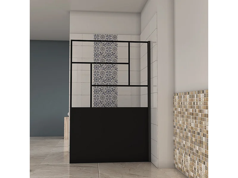 AICA Paroi de douche 120x200cm, Paroi douche italienne Noir mat，Paroi de douche style industriel,8mm verre,Élégance et intimité assurées