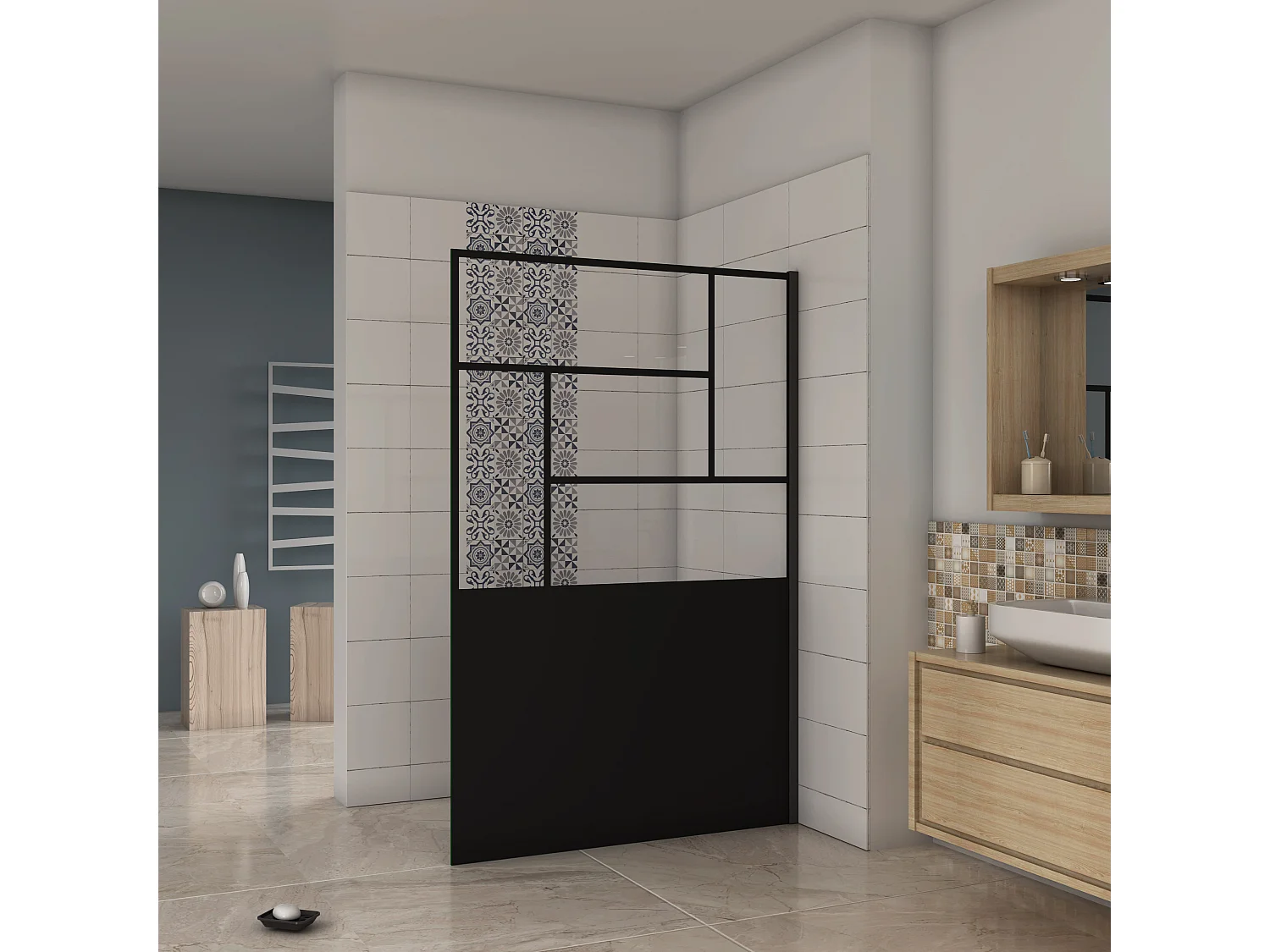 AICA Paroi de douche 120x200cm, Paroi douche italienne Noir mat，Paroi de douche style industriel,8mm verre,Élégance et intimité assurées