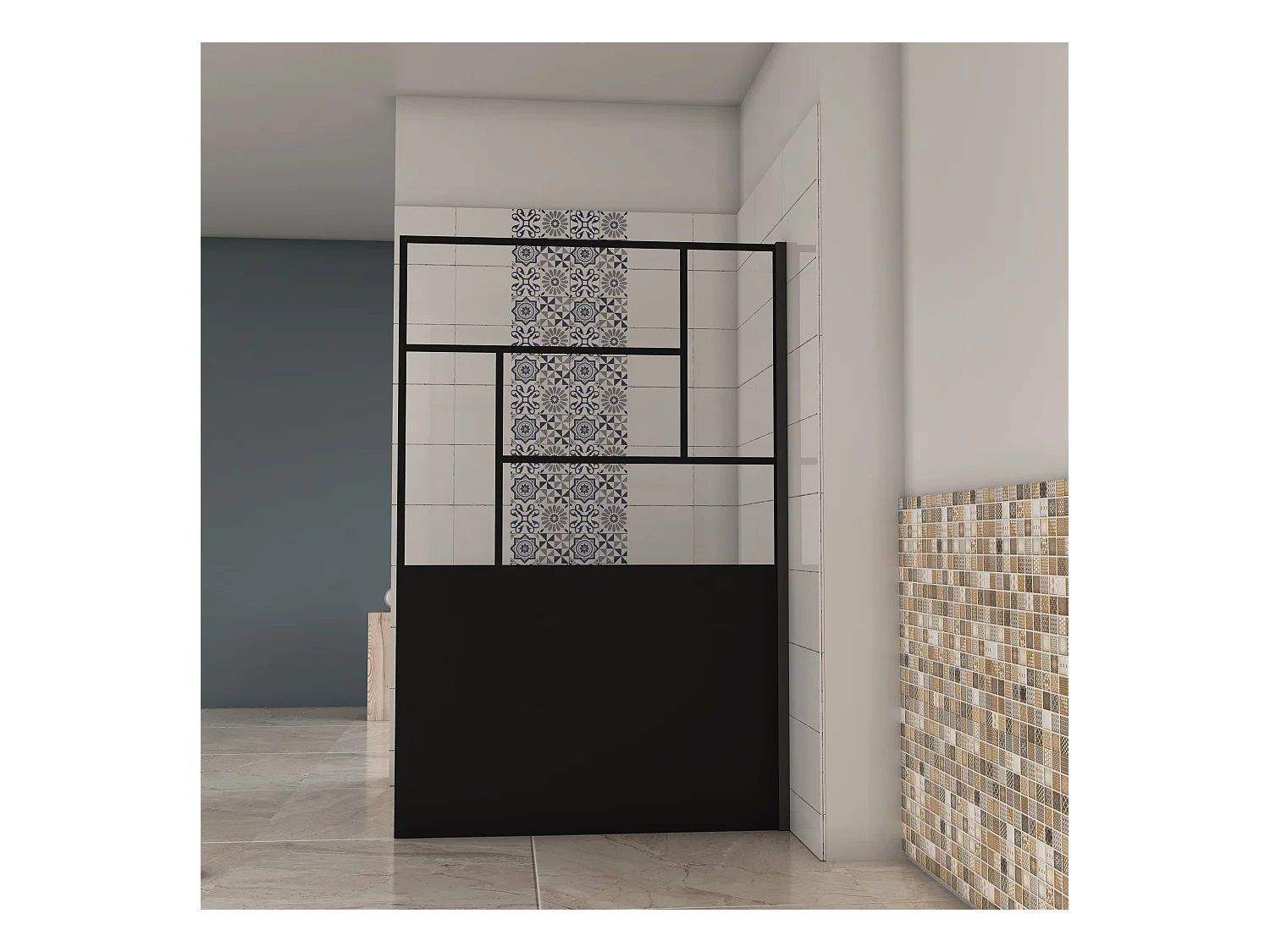 AICA Douchewand 90x200cm, Italiaanse douchewand Matzwart, Industriële stijl douchewand, 8mm glas, Elegantie en privacy gegarandeerd