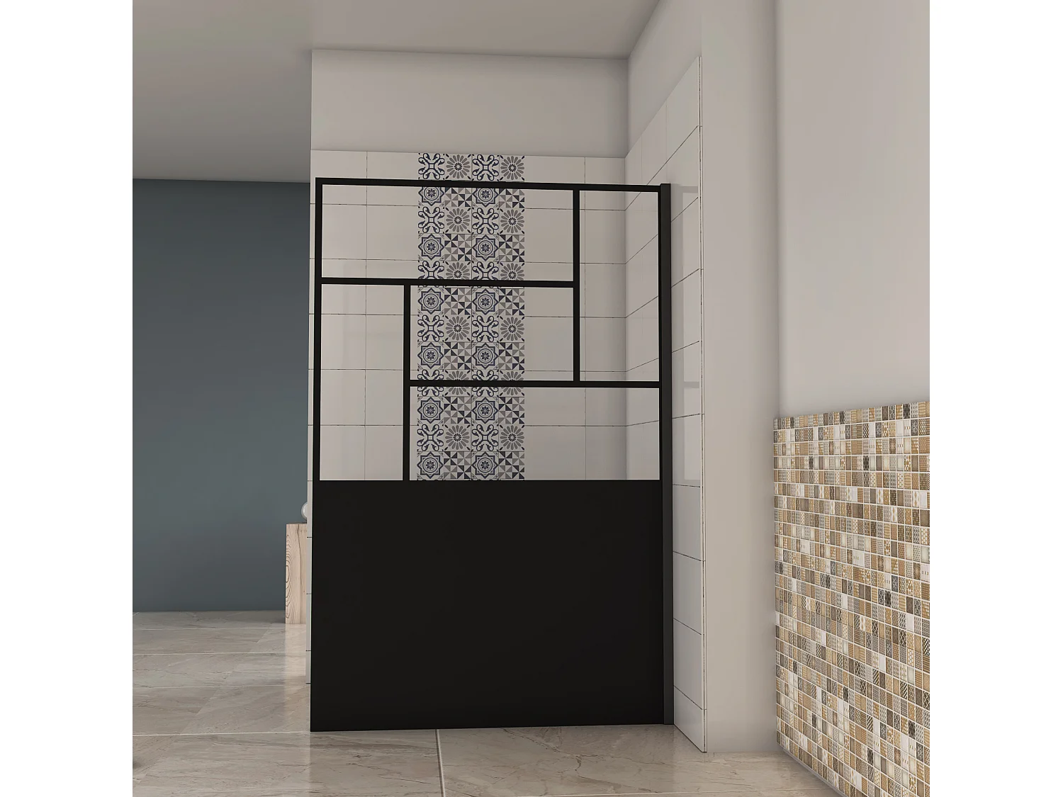 AICA Paroi de douche 100x200cm, Paroi douche italienne Noir mat，Paroi de douche style industriel,8mm verre,Élégance et intimité assurées