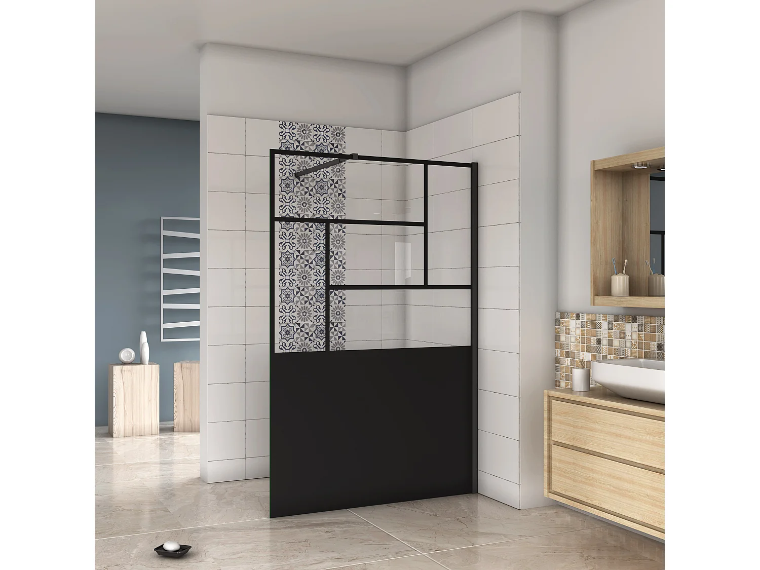 AICA paroi de douche 90x200cm,Paroi douche italienne industrielle,avec une barre de fixation extensible,Conception et intimité