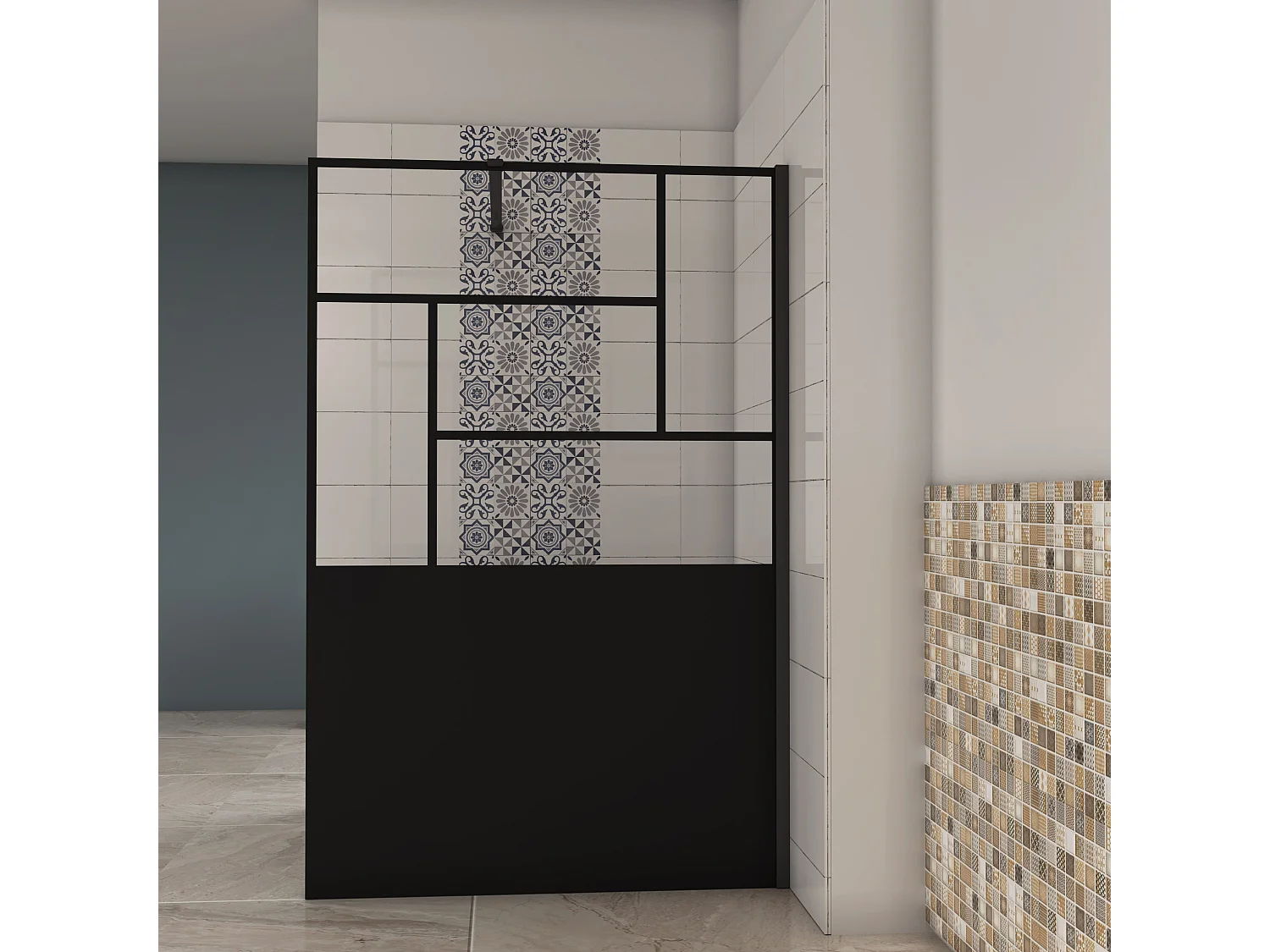 AICA paroi de douche 90x200cm,avec une barre de fixation 90cm,en 8mm verre anticalcaire,Paroi douche italienne,Conception et intimité