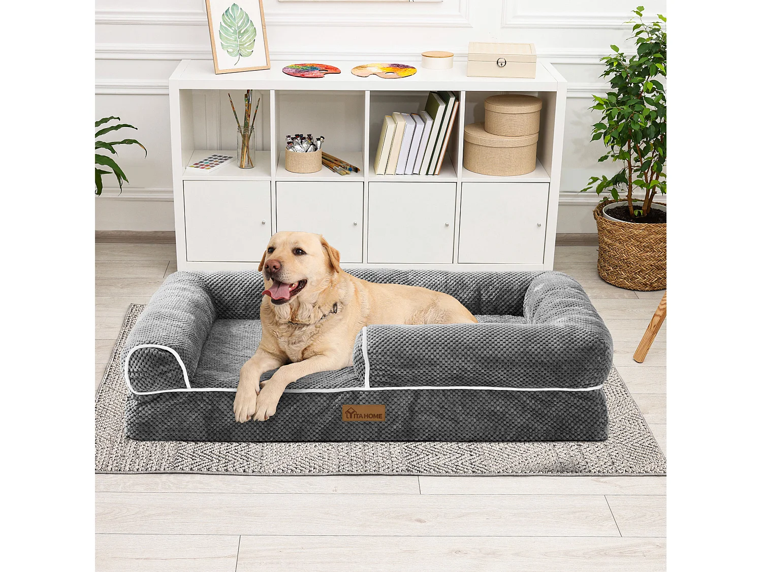 YITAHOME Panier - Grand Chien - Gris - Dehoussable - Orthopédique - lit Chien - Matelas Lavable - 108x80cm
