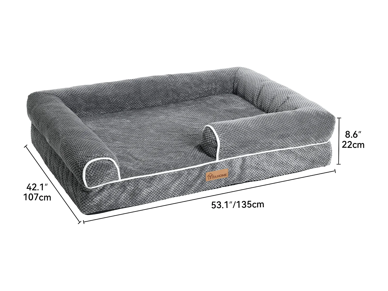 YITAHOME Panier - Grand Chien - Gris - Dehoussable - Orthopédique - lit Chien - Matelas Lavable - 108x80cm