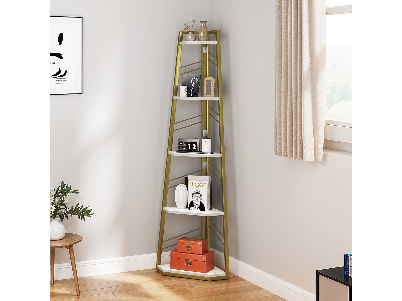 YITAHOME Bibliothèque à 5 Niveaux Étagère d'Angle industrielle