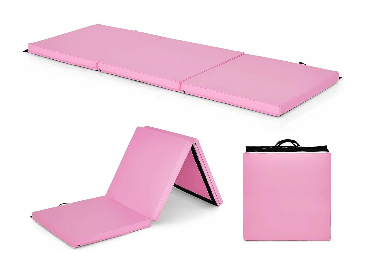 Tapis de Gymnastique Pliable Epais, Matelas d'Entrainement en Mousse et PU avec Poignées, pour Gymnastes Entraînements Sportifs Yoga, 180x60x5CM (Rose)