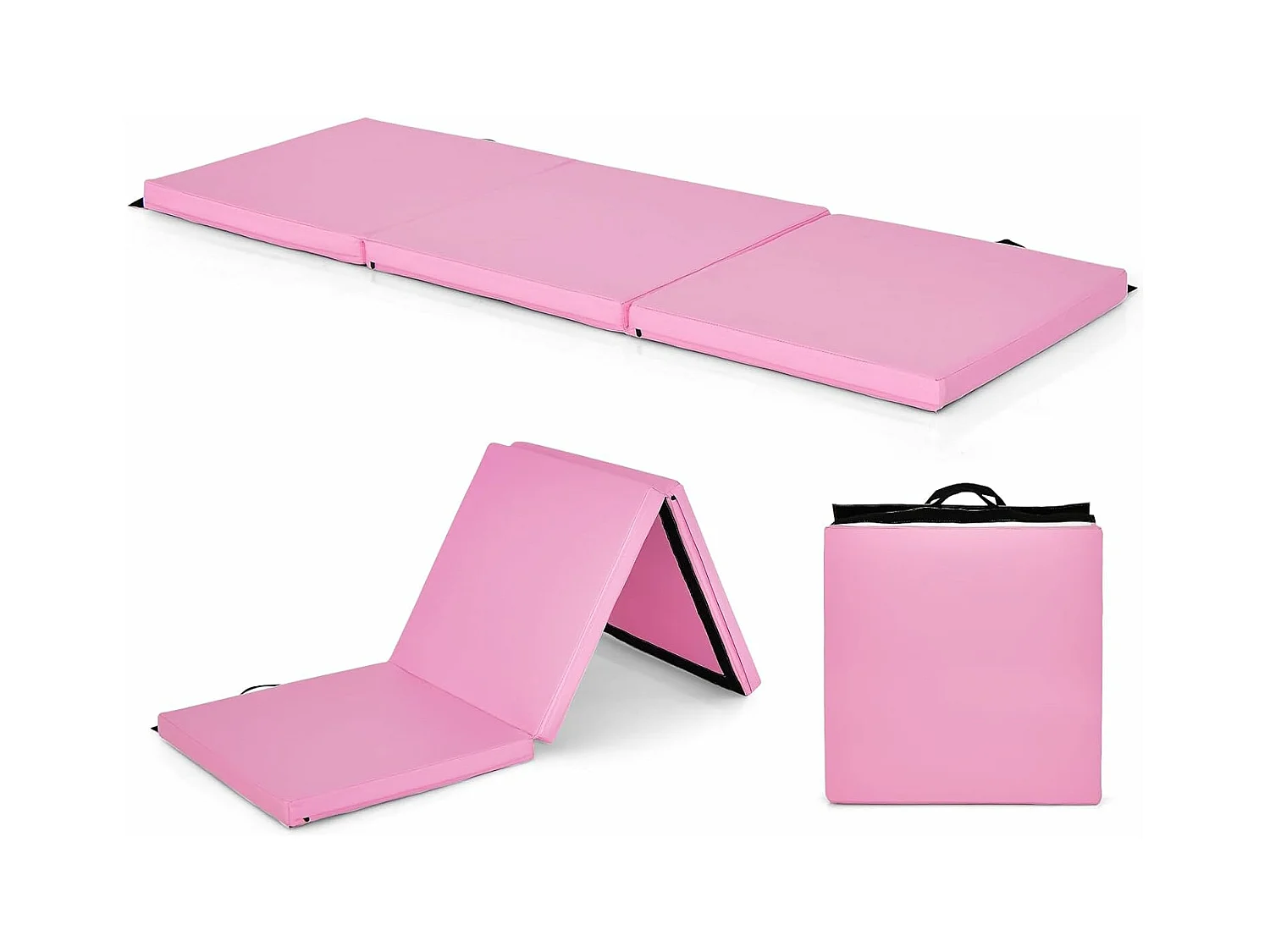 Tapis de Gymnastique Pliable Epais, Matelas d'Entrainement en Mousse et PU avec Poignées, pour Gymnastes Entraînements Sportifs Yoga, 180x60x5CM (Rose)
