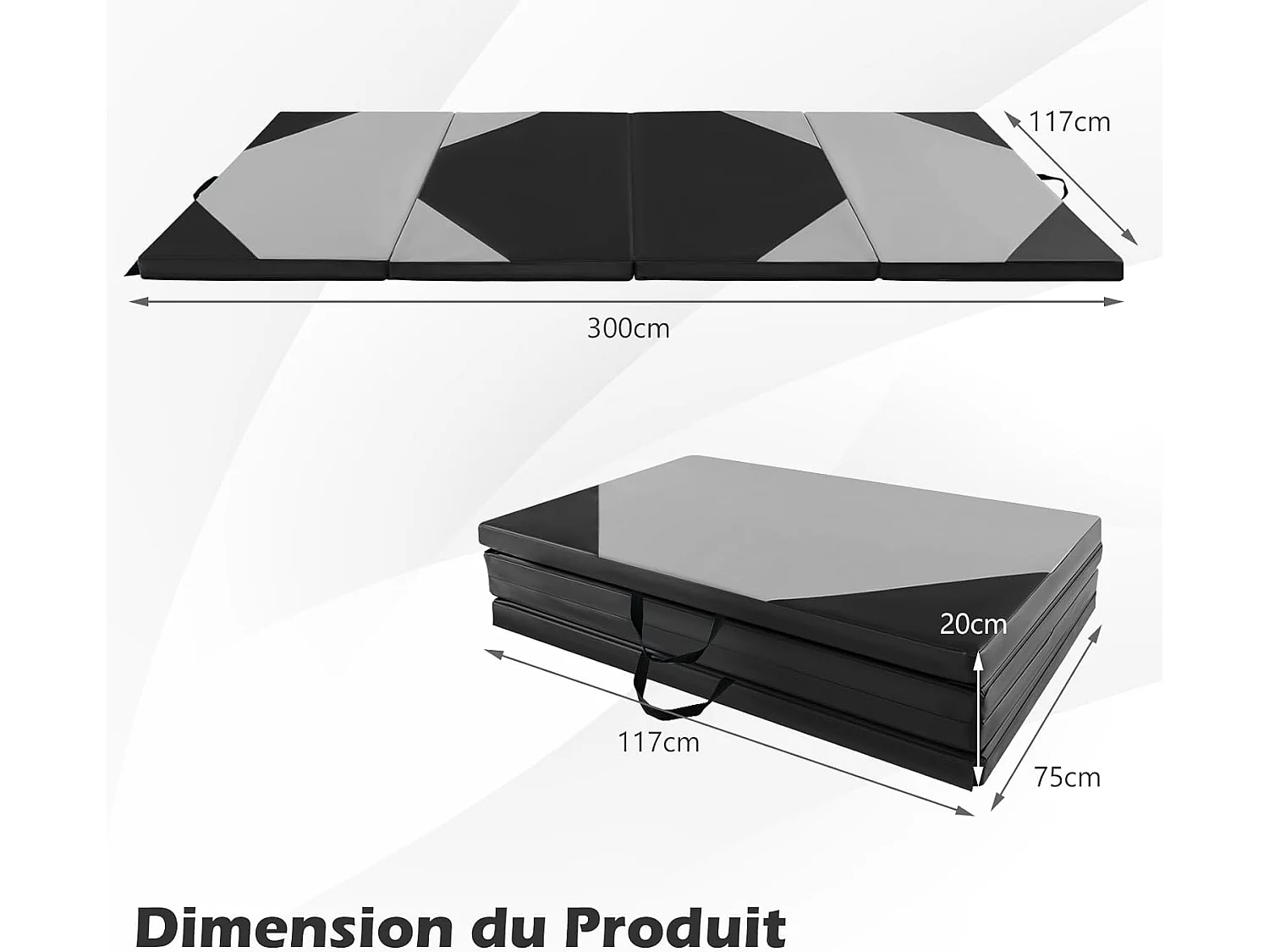 Tapis de Gymnastique Pliable Epais, Matelas d'Entrainement en Mousse et PU avec Poignées, pour Gymnastes Entraînements Yoga