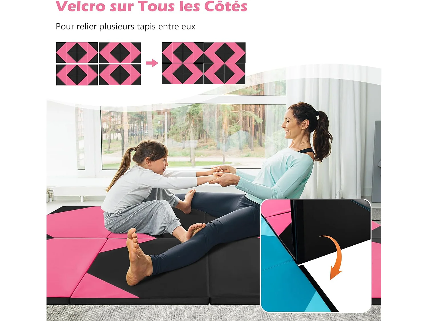 Tapis de Gymnastique Pliable Epais, Matelas d'Entrainement en Mousse et PU avec Poignées, pour Gymnastes Entraînements Yoga