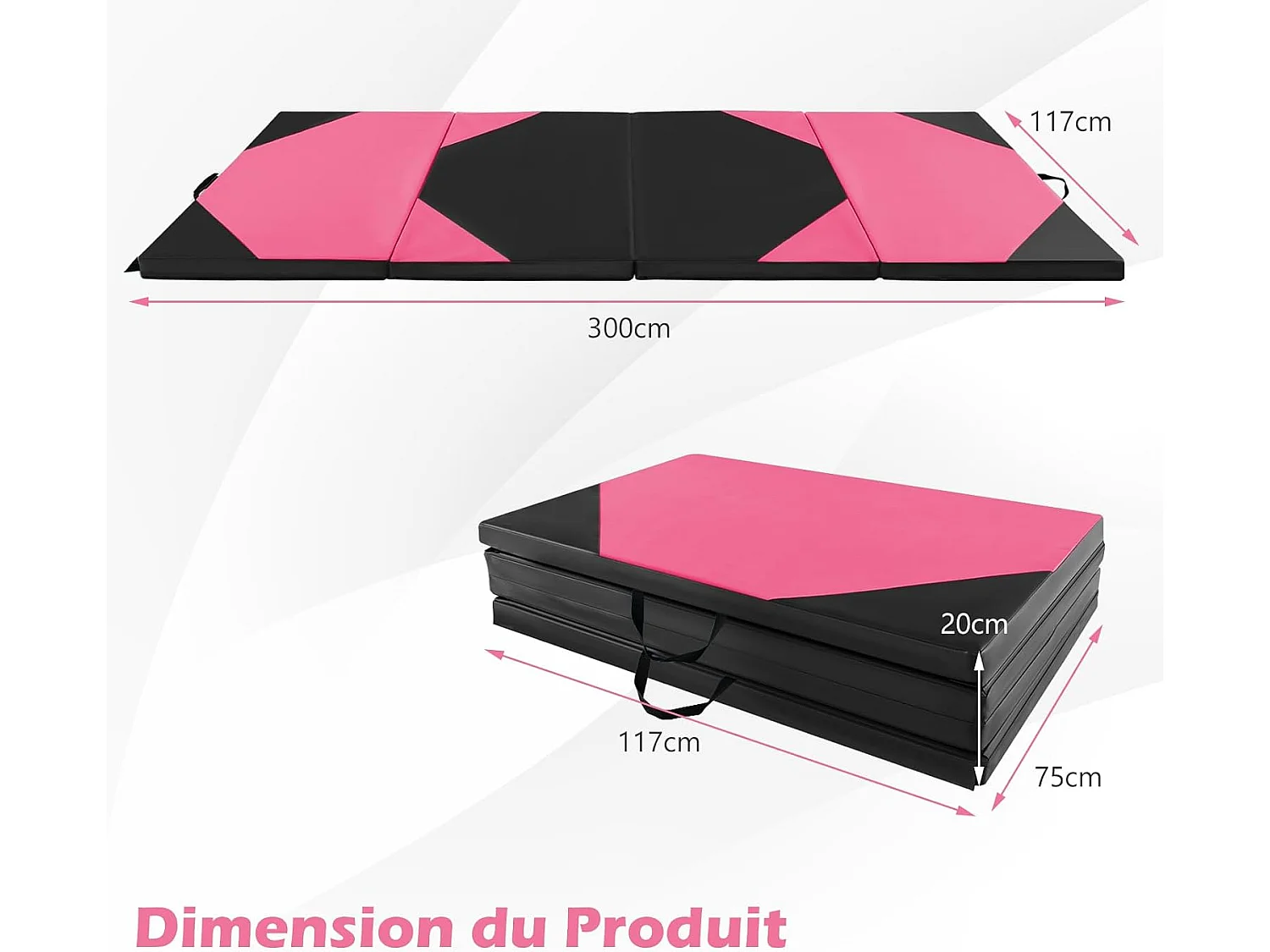 Tapis de Gymnastique Pliable Epais, Matelas d'Entrainement en Mousse et PU avec Poignées, pour Gymnastes Entraînements Yoga