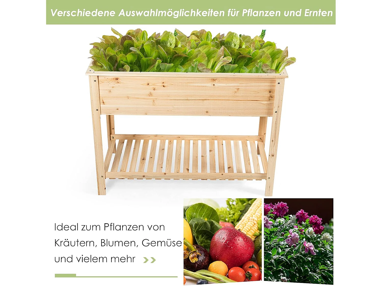 Verhoogd bloembed met plank, plantenbak, houten plantenbak, bloembed, kruidenbak, plantenbak, groot, kweekbed voor tuin, balkon, 92 x 41 x 81 cm