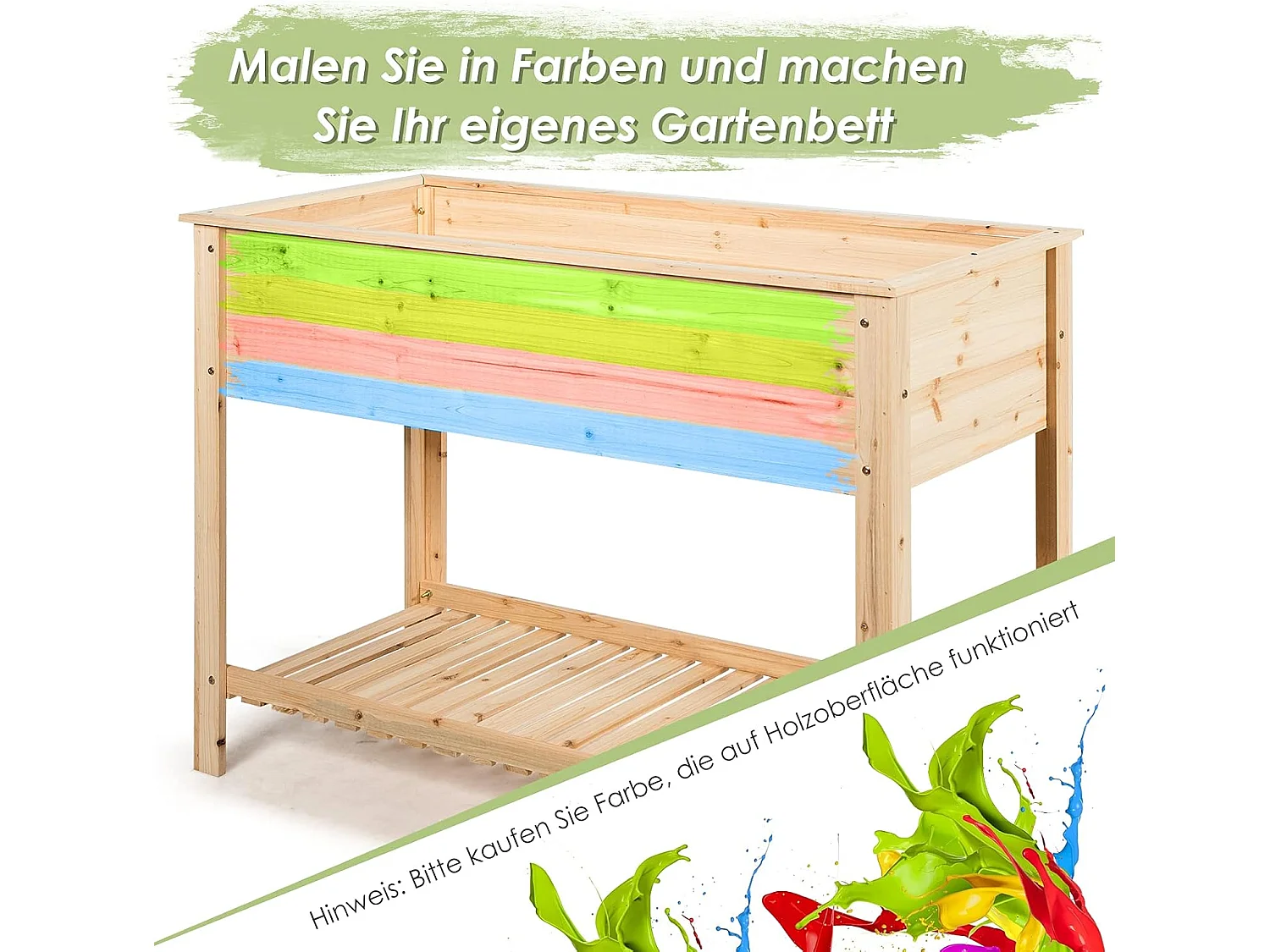 Verhoogd bloembed met plank, plantenbak, houten plantenbak, bloembed, kruidenbak, plantenbak, groot, kweekbed voor tuin, balkon, 92 x 41 x 81 cm