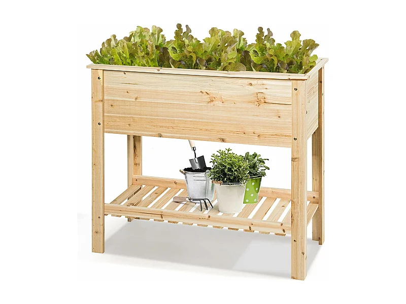 Verhoogd bloembed met plank, plantenbak, houten plantenbak, bloembed, kruidenbak, plantenbak, groot, kweekbed voor tuin, balkon, 92 x 41 x 81 cm